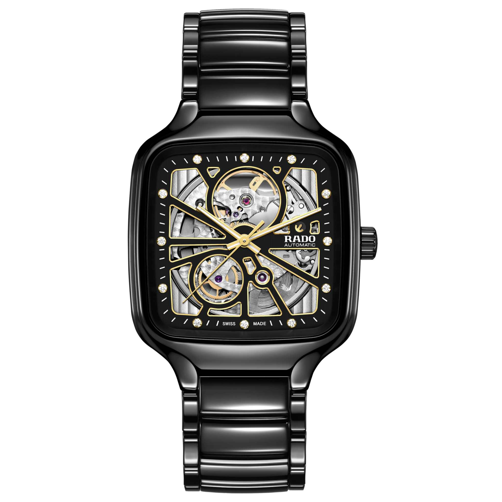 Rado True Square Automatic Open Heart Titanium Black Dial Men's