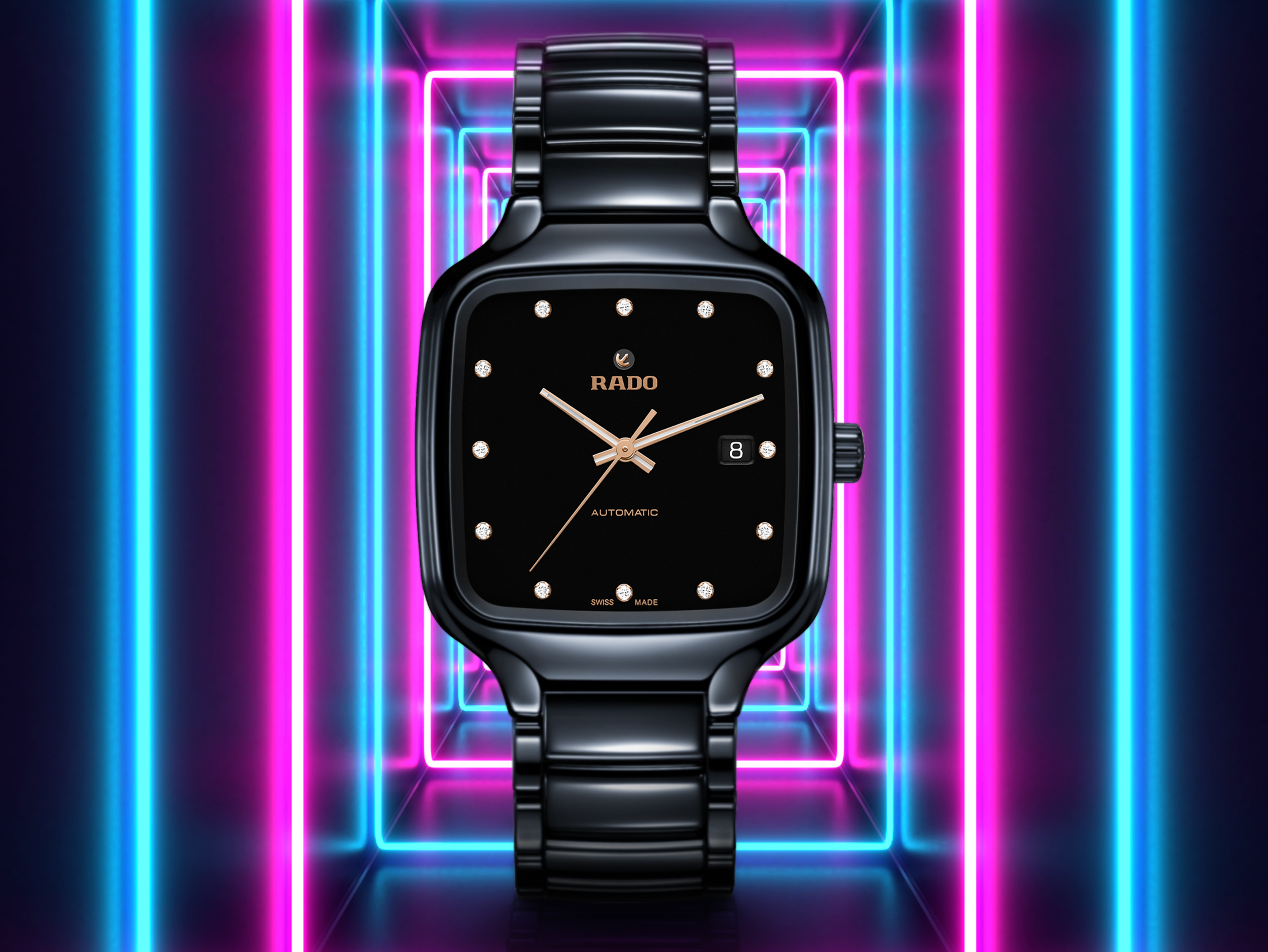 True Square Automatic Diamonds ハイテクセラミックス 時計 R27078702
